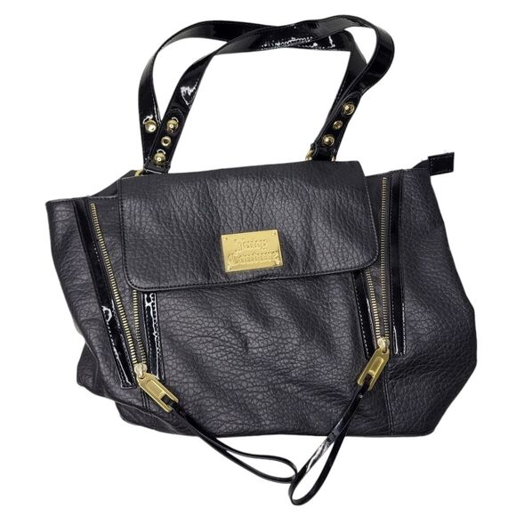 Juicy Couture Black Soft Faux Leather Double Zipper Detail Tote Shoulder Bag - Picture 1 of 10